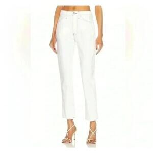 Frame Le High Rise Straight Jeans Stretch White Exposed Stitching Size 28 NWT